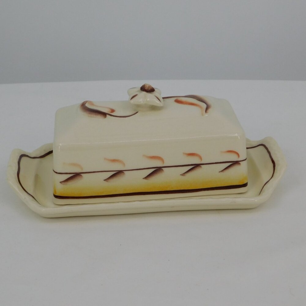 Vernon Arcadia Butter Dish & Sculpted Lid Handpainted Metlox Poppytrail Vintage